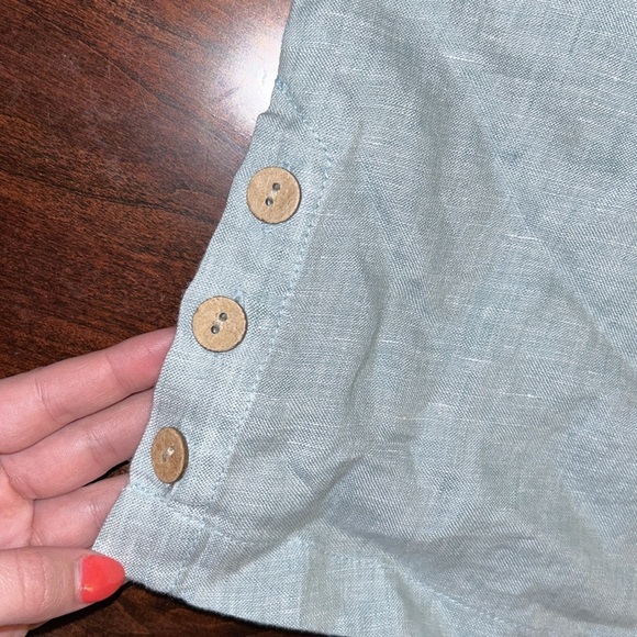 C & C California Linen Button Side Short Sleeve Blouse Beach Summer Vacation - Picture 3 of 3